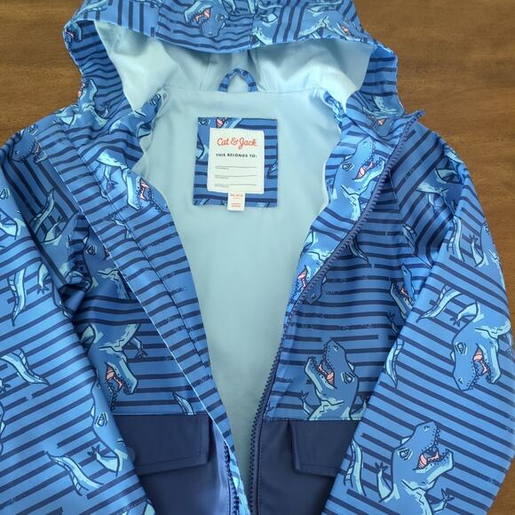 Cat & Jack Jackets & Coats Cat & Jack Raincoat blue color Dinosaur print kids XS - Picture 4 of 7